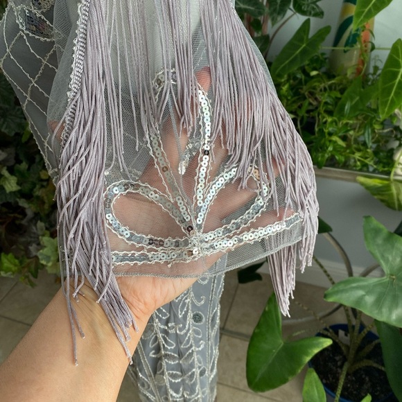 Metme Silver Sequin Fringe Women’s Dress Sz Medium Mermaidcore Balletcore - Picture 7 of 12